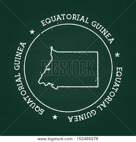 White Chalk Texture Rubber Seal With Republic Of Equatorial Guinea Map On A Green Blackboard. Grunge