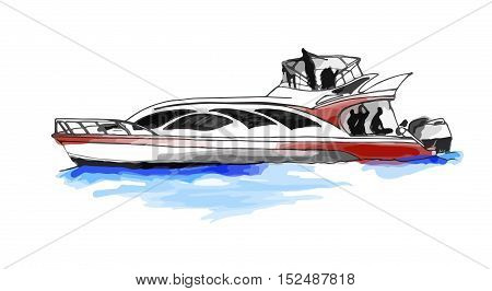fast motorboat or yacht on water with white background