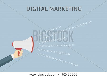 Digital Marketing Illustration, Businessman Holding A Megaphone