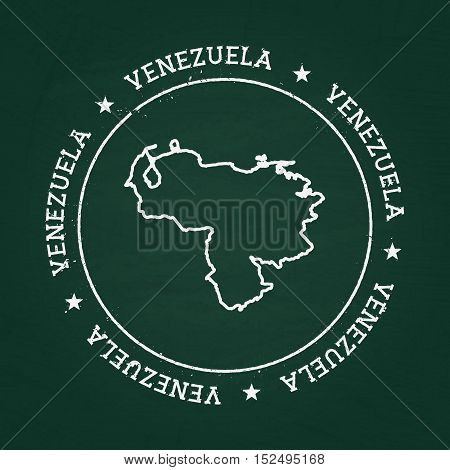 White Chalk Texture Rubber Seal With Bolivarian Republic Of Venezuela Map On A Green Blackboard. Gru