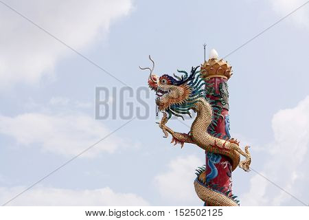 Chinese dragon. Dragon status. dragon pillars on the blue sky