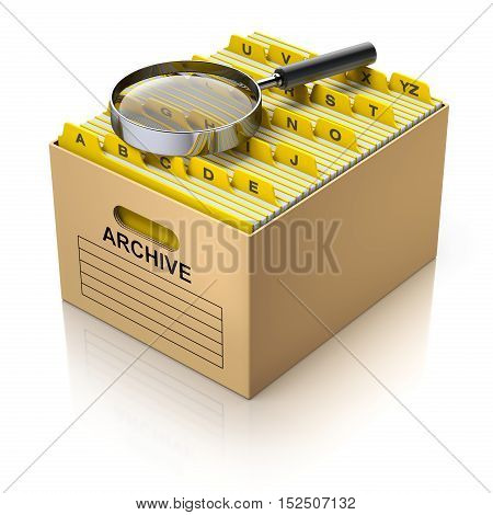 Storage box with magnifying glass and divider tabs - 3D illustration