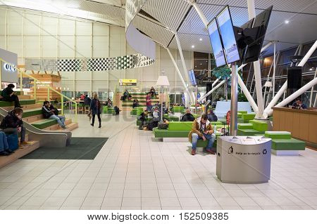 AMSTERDAM, NETHERLANDS - CIRCA NOVEMBER, 2015: inside of Schiphol Airport. Amsterdam Airport Schiphol is the main international airport of the Netherlands.