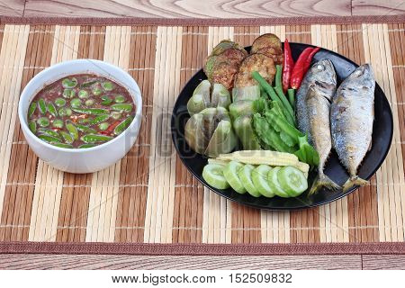 Thai local popular food as spicy shrimp paste dip ,