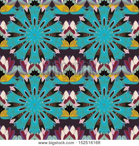 Mandala patternbackground. Vintage decorative ornamentbackground. EastIslam ArabicIndianottoman motifsrevival swirling.Blue Abstract Tribalethnic texture.Orientsymmetry lacefabricwallpaper