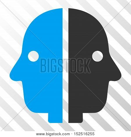 Blue And Gray Dual Face toolbar pictogram. Vector pictogram style is a flat bicolor symbol on diagonal hatch transparent background.