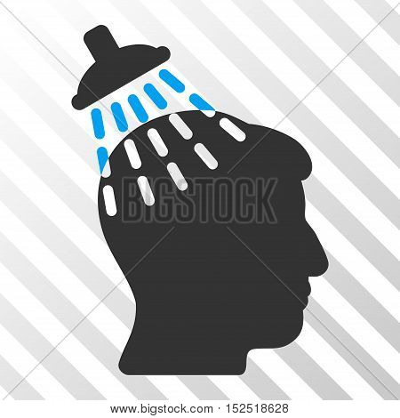 Blue And Gray Head Shower interface pictogram. Vector pictograph style is a flat bicolor symbol on diagonal hatch transparent background.