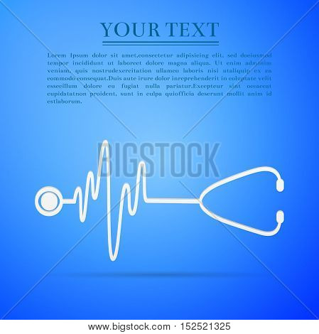 Stethoscope with a heart beat flat icon on blue background. Adobe illustrator
