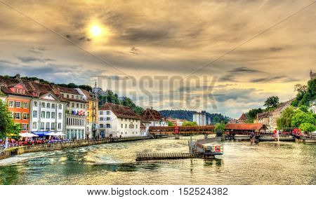 The river Reuss in Lucerne old town - Switzerland
