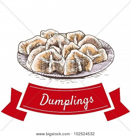 Dumplings colorful illustration. Vector illustration of Chinese cuisine.
