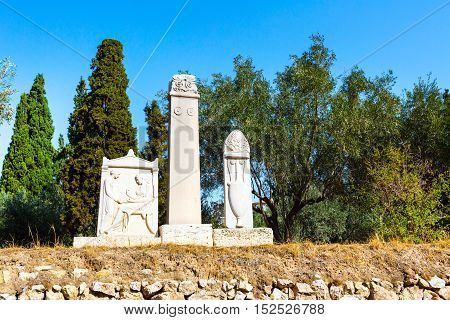 Ruins and monuments in ancient Kerameikos district in Athens, Greece