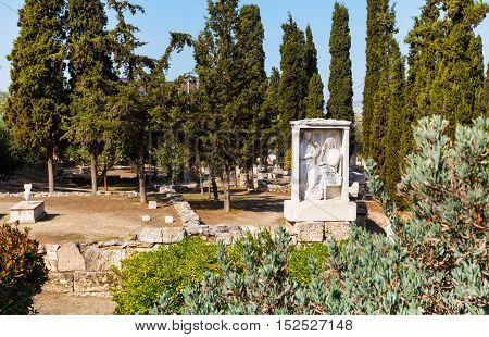 Ruins and monuments in ancient Kerameikos district in Athens, Greece