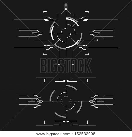 set of black and white infographic elements. Head-up display elements for the web and app. Futuristic user interface. Virtual graphic