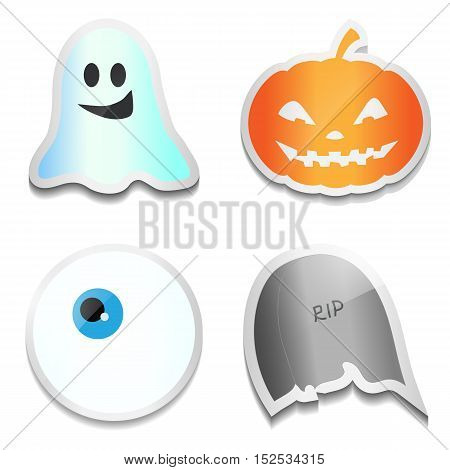 Set of Halloween stickers. Pumpkin, ghost, eye and RIP