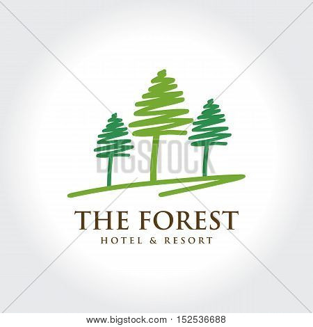 Pine Forest Hotel and Resort. Natural Residence concept symbol