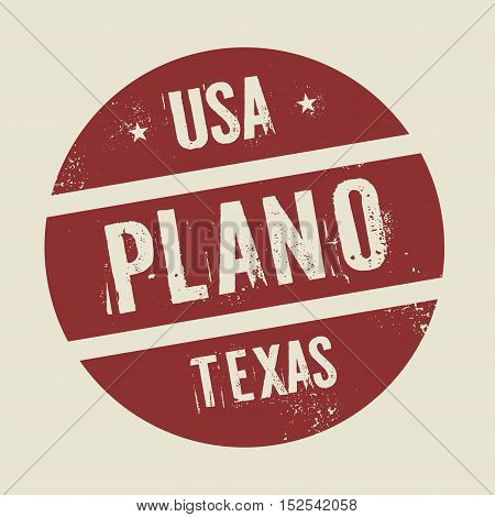Grunge vintage round stamp with text Plano Texas vector illustration
