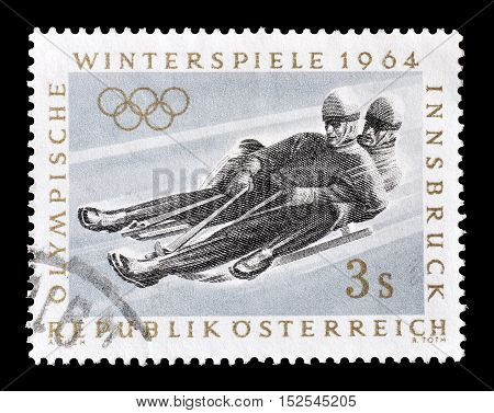 AUSTRIA - CIRCA 1964 : Cancelled postage stamp printed by Austria, that shows Bob sleigh.