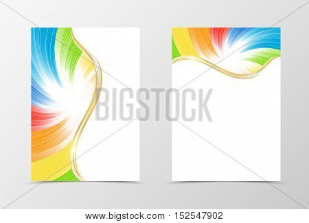 Rainbow flyer template design. Abstract flyer template in rainbow color with white lines. Spectrum flyer design. Vector illustration