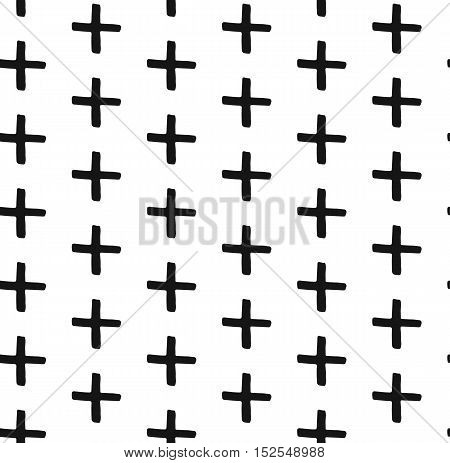 Vector seamless pattern. Abstract background with simple graphic. Monochrome hand drawn print. Hipster monochrome texture with crosses or pluses. Trendy graphic design.
