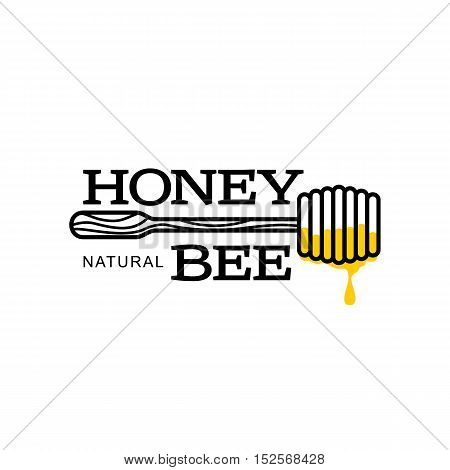 Honey dipper apiary logo, sketch style vector illustrations isolated on white background. Hand-drawn honey dipper logo for honey products, labels, bee farms and apiaries