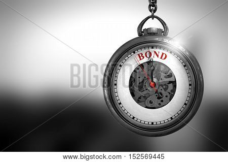 Bond on Vintage Pocket Watch Face with Close View of Watch Mechanism. Business Concept. Business Concept: Vintage Watch with Bond - Red Text on it Face. 3D Rendering.