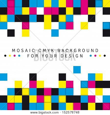 Abstract mosaic background from CMYK colors on white background with place for text - print concept. Vector illustration.