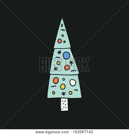 Christmas tree illustration. Xmas design series. Isolated tree with decoration.