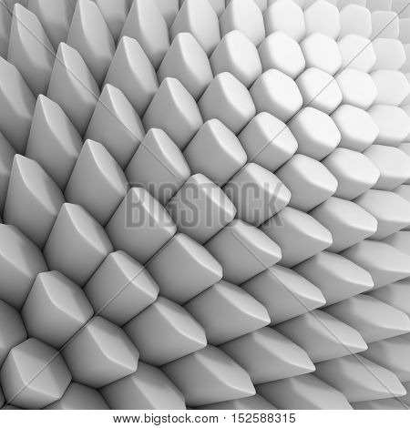 White abstract hexagons backdrop. 3d rendering geometric polygons, as tile wall. Interior room