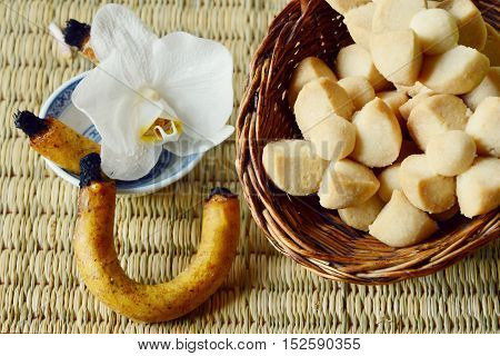 Thai Shortbread Cookies or  Kleeb Lamduan is Thai name.
Thailand dessert and  fragrant or scented candle used for smoking sweetmeats.