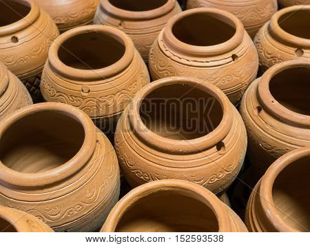 Pottery craft ceramic clay arranged to be burned.