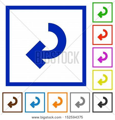 Color return arrow flat icons in square frames.