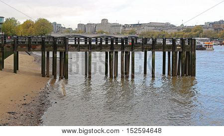 Wooden Jetty Pier at Thames River in London