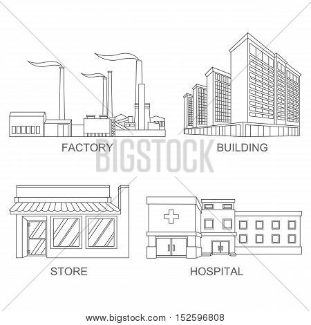 Stock vector icons city modern architecture in line style element for infographic
