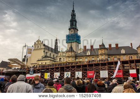 Czestochowa Poland - October 15 2016: United Atonement all-day prayer meeting people from all over Polish who repented of his sins and his compatriots before the top Jasna Gora.