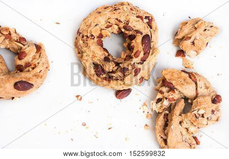 Taralli, Neapolitan snacks. Crispy rings with almond and pepper.