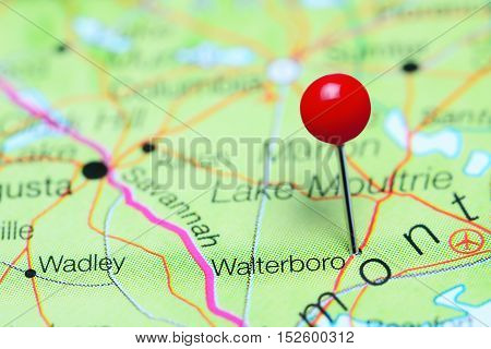 Walterboro pinned on a map of South Carolina, USA