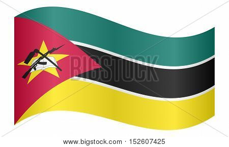 Mozambican national official flag. African patriotic symbol banner element background. Correct colors. Flag of Mozambique waving on white background vector illustration