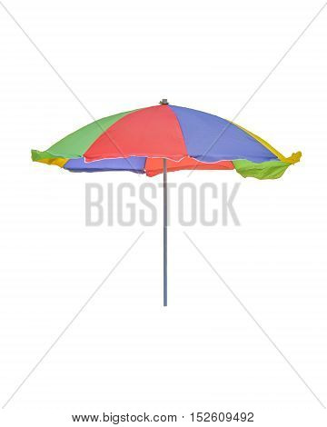 Frong view of multicolored umbrella isolated on white backgrofun