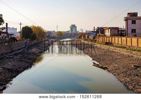 Stream in an ancient water town in Ningbo China