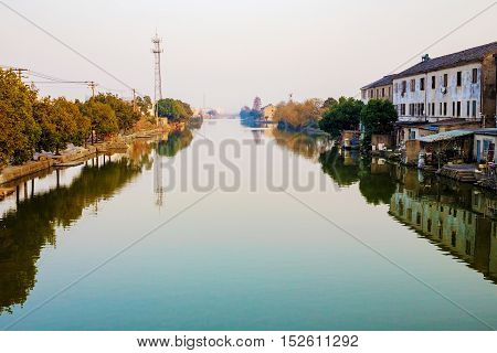 Ancient water town with buildings in Ningbo China