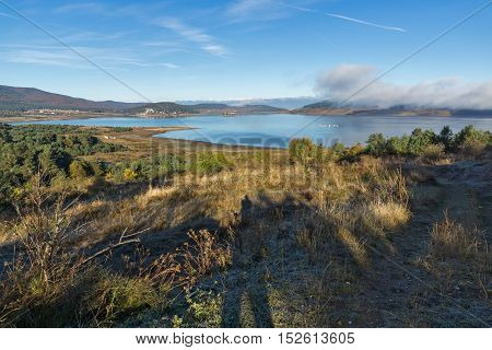 Autumn panoramic view of Batak Reservoir, Pazardzhik Region, Bulgaria