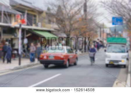 Blurred background. Street view of Arashiyama city, Kyoto