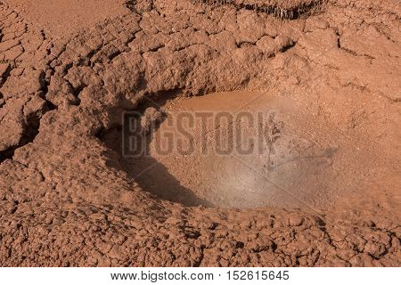 Krasnyy Red Mudpot in Valley of Geysers. Kronotsky Nature Reserve on Kamchatka Peninsula.