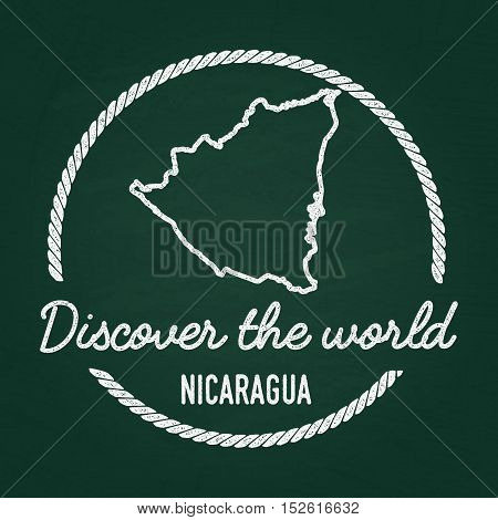 White Chalk Texture Hipster Insignia With Republic Of Nicaragua Map On A Green Blackboard. Grunge Ru