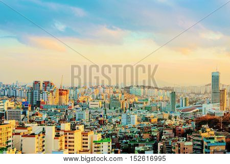 View of Seoul from Naksan park during sunset