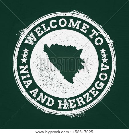 White Chalk Texture Retro Stamp With Bosnia And Herzegovina Map On A Green Blackboard. Grunge Rubber