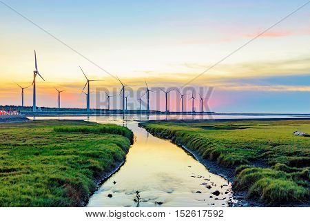 Landscape of Gaomei wetlands during sunset in Taiwan