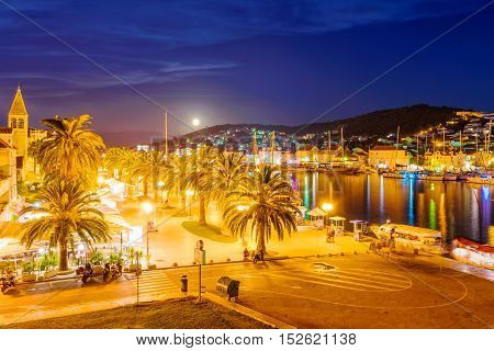 TROGIR CROATIA - SEPTEMBER 18: This is Trogir old town at night a popular tourist destination in Croatia and a world heritage site on September 18 2016 in Trogir