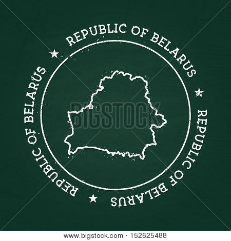 White Chalk Texture Rubber Seal With Republic Of Belarus Map On A Green Blackboard. Grunge Rubber Se
