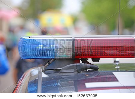 Flashing Lights On The Police Car On Patrol